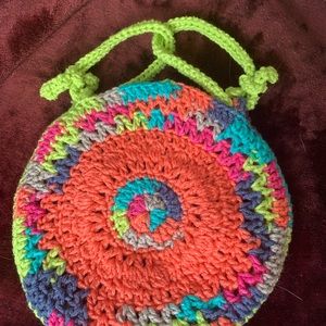Mandala handmade Crocheted multi-colored circle purse with adjustable straps